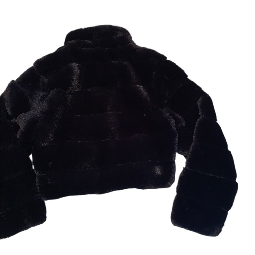 Black faux fur crop Jacket sz Medium, NEW - Picture 8 of 15
